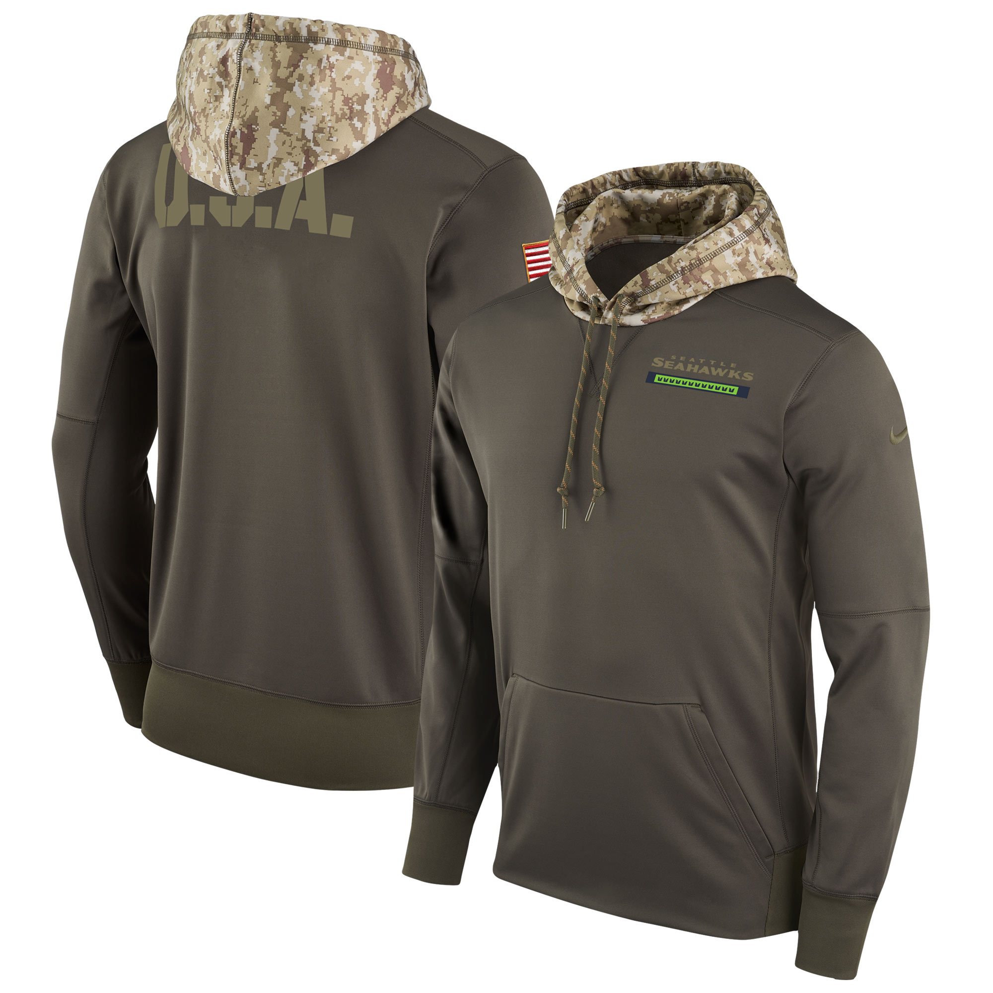 Men NFL Seattle Seahawks Nike Olive Salute To Service Hoodie Green